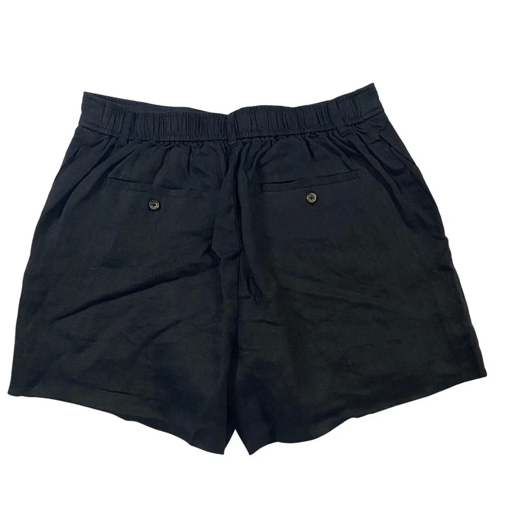 Quince Black 100% Linen High Waisted Shorts Womens Size 6 NWT Elastic Back - Picture 4 of 10